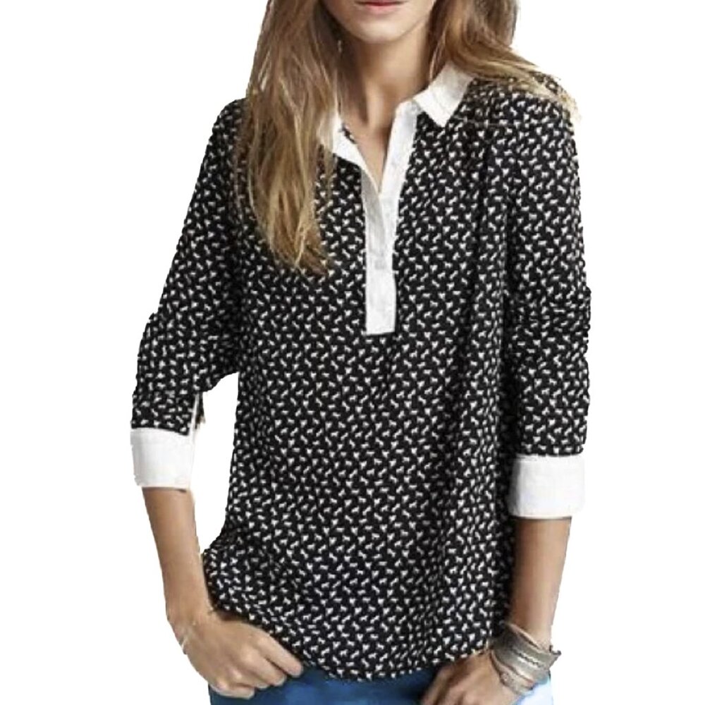 Free People Horse Print Boyfriend Blouse V-Neck Button-Down Shirt Size S - NWOT
